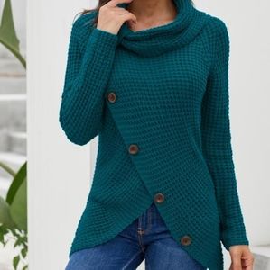 Slate blue buttoned Turtleneck sweater size xl